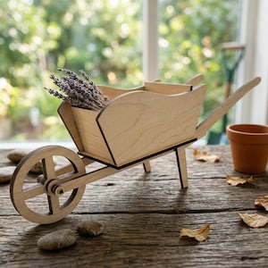 Wooden Wheelbarrow Laser Cut SVG DXF PDF Files | Decorative Planter Template | Diy Rustic Gift Basket | Cnc Wood Router Pattern