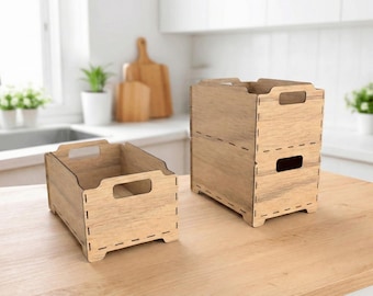 Caja de almacenamiento apilable SVG DXF / Archivos de caja de madera cortados con láser / Organizador de 3 tamaños / Plantilla de MDF de contrachapado de 3 mm / Plano vectorial CNC