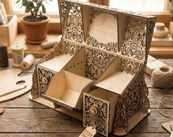 Jewelry Box Laser Cut SVG DXF Files | 4mm Plywood Vector Plan | Valentine Gift Box | Digital File for Glowforge | Wooden Organizer Template