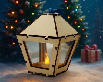 Hanging Lantern DXF SVG Christmas Tealight Holder – Wooden Candle Holder 12×12 cm – Laser Cut 3mm Plywood, Xmas Gift, LED Candle Lantern