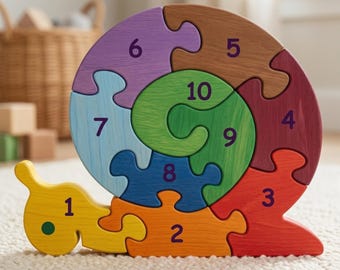Snail Number Puzzle Laser Cut SVG DXF Files | Montessori Wooden Alphabet Toy | Child Preschool Learning Plan | Educational Toy