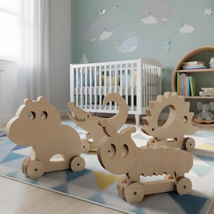 Juguete de madera con forma de animal SVG DXF (paquete) / Hipopótamo, erizo, oruga, caimán / Juguete Montessori cortado con láser CNC / 15 cm