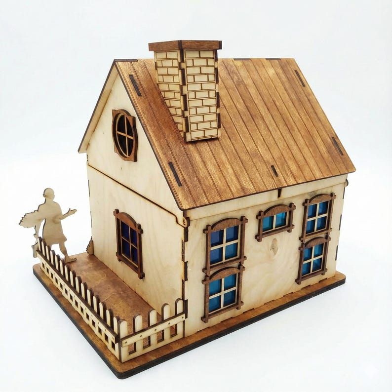 Laser Cut Miniature House DXF SVG Files - 4mm Plywood 3D House Template ...
