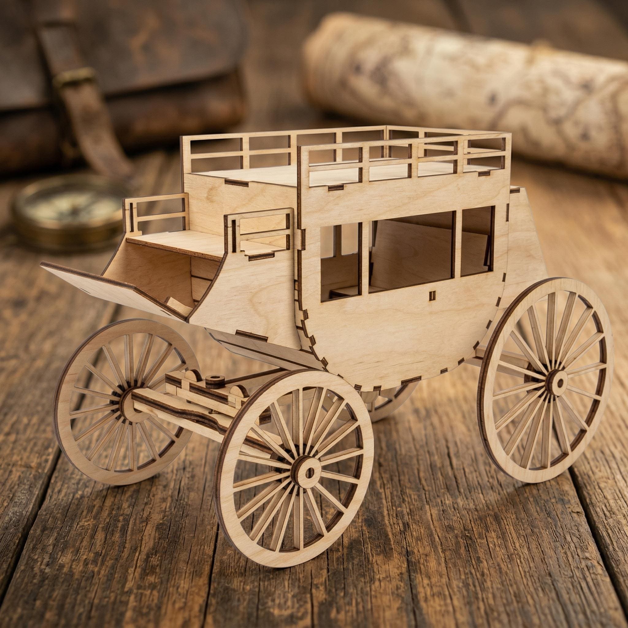 Wild West Stagecoach Laser Cut DXF SVG PDF Files | 3d Wooden Puzzle Cnc ...