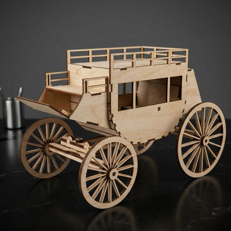 Wild West Stagecoach Laser Cut DXF SVG PDF Files | 3d Wooden Puzzle Cnc ...