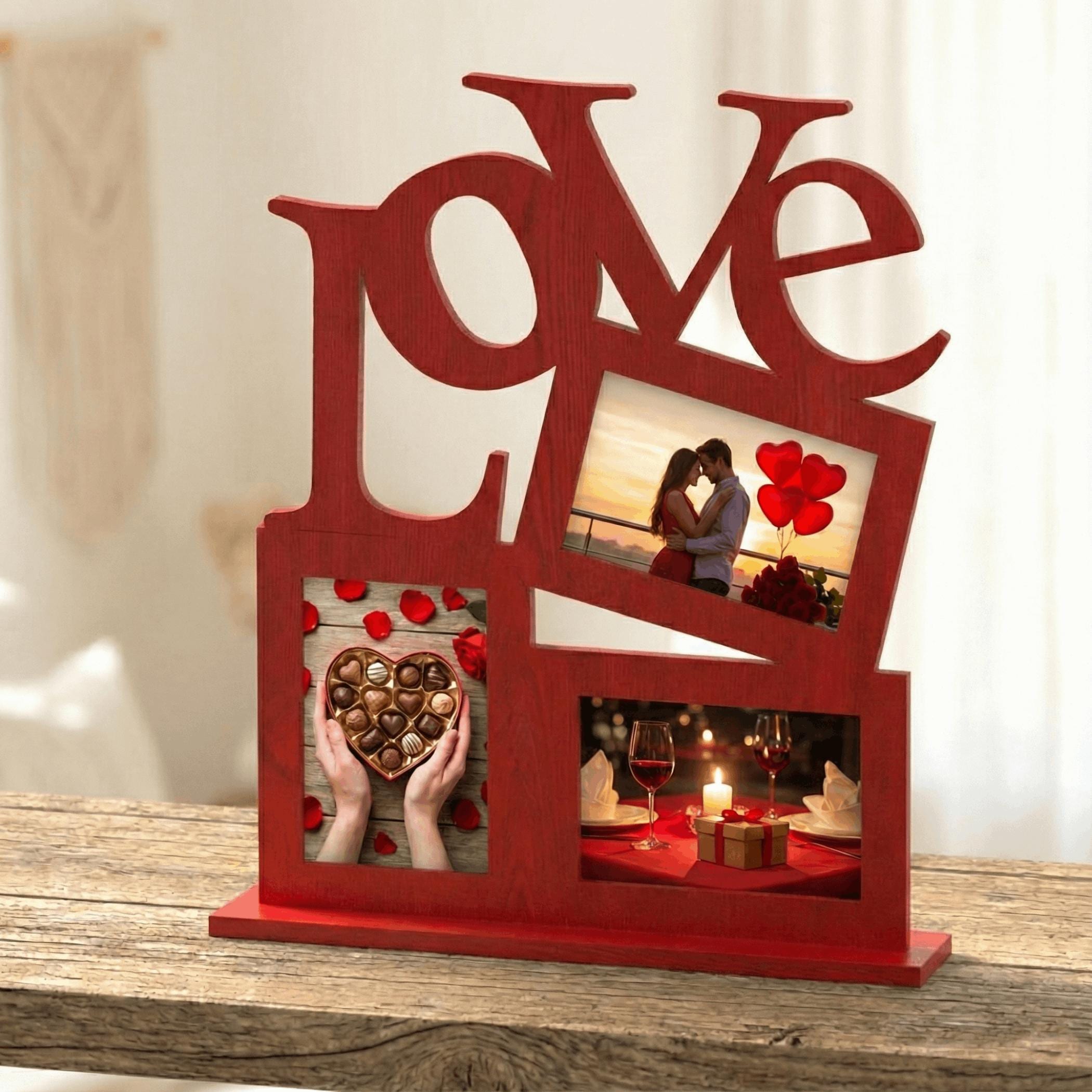 Eersida 2 Cornici A Forma Di Cuore Per Foto - Rosse E Rosa, 10x15 E 10x10 Cm - Regalo Romantico Per San Valentino, Anniversario, Coppia