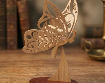 Arquivos de Corte a Laser para Suporte de Borboleta em Madeira 3D | Padrão para Router CNC SVG DXF PDF | Molde para Compensado de 3 mm e MDF de 6 mm | Decoração de Mesa Vintage