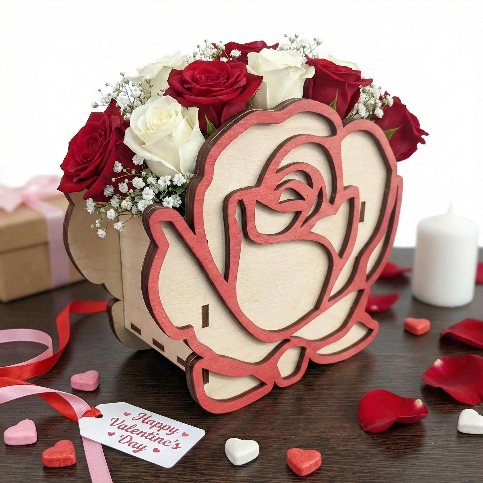 Rose Flower Box Laser Cut SVG DXF Files | Wooden Valentine Gift Box ...