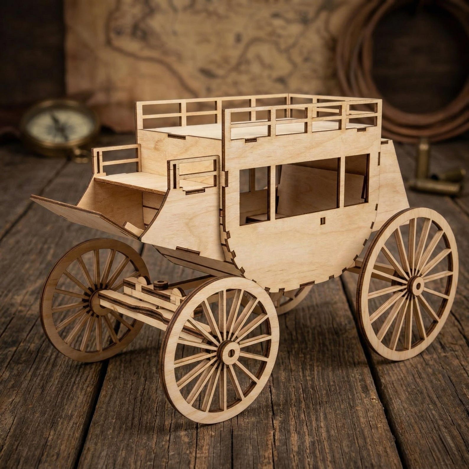 Wild West Stagecoach Laser Cut DXF SVG PDF Files | 3d Wooden Puzzle Cnc ...