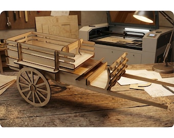 Laser geschnittene Holz Kutsche SVG DXF Datei | 3 mm CNC Laser Cut Wagen | 37 cm Rustikaler Kombiwagen Modell Digital Download