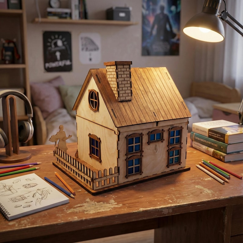 Laser Cut Miniature House DXF SVG Files - 4mm Plywood 3D House Template ...