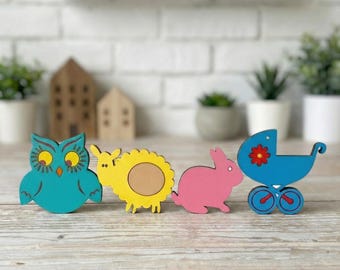36 Designs Baby Magnet Laser Cut DXF SVG Files | Animals Vehicles Toys |Owls,Rabbits,Sheep,Horses| Montessori Nursery Decor | CNC Vector Set
