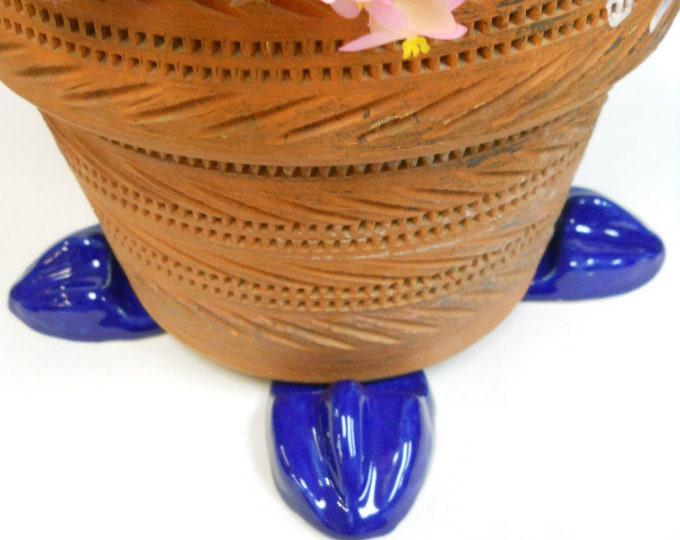 Ceramic Pot Feet set of 4, Handmade Ceramic birdfoot Pot Risers, Blue