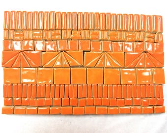 180+ Mosaic Tiles: Handmade Ceramic Craft Tiles, Small Stoneware Mosaic Art Pieces, Bright Orange Shades Glazed Craft Tiles for Mosaics  1P