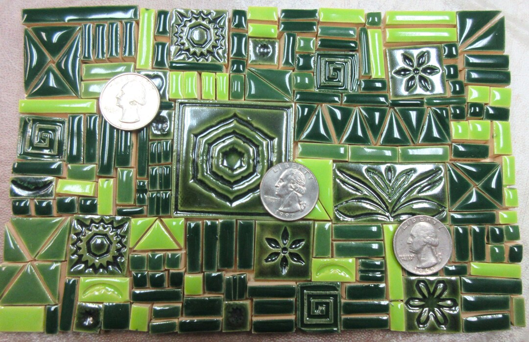 180 Mosaic Tiles Handmade Ceramic Craft Tiles. Assorted Shapes