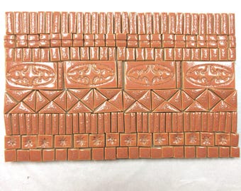 185+ Textured Mosaic Tiles, Terra Cotta Glazed Stoneware Craft Pieces, Handmade Ceramic Art Tiles,  #5