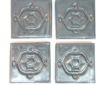 Focal Mosaic Tiles, 2" Metallic Silver Glazed Mosaic Center Tiles set of 4, Geometric Pattern Ceramic Tiles, Ceramic Corner  Pieces #T56