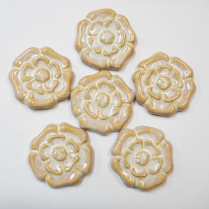 Rosette Mosaic Tiles, Set of 6, Handmade Ceramic Tiles, 2&quot; Stoneware Craft Tiles. Sahara Sand White Glazed Mosaic Tiles