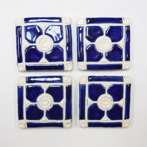 Grouted Ceramic Mosaic Tiles, 2&quot; Royal-Cobalt Blue Glazed Dogwood Pattern Craft Tiles: Set of 4