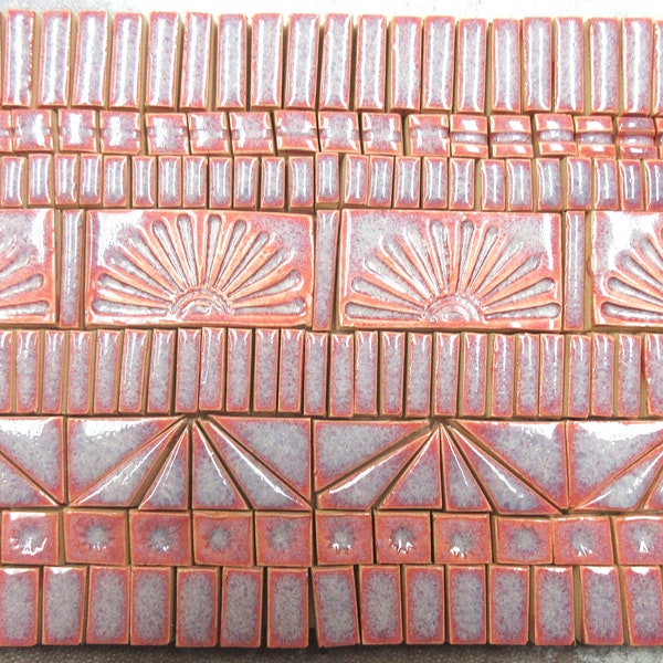 195+  Mosaic Tiles: Handmade Ceramic Craft Tiles.  Stoneware Mosaic Art Tiles. Coral  Pink Violet Shades Glazed Craft Tiles for Mosaics #3