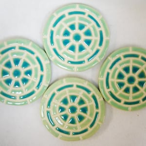 Mosaic Tile Coasters, Set of 4 Handmade Ceramic Tile Coasters, Mosaic Trivets, Mojave Turquoise Aqua Glazed Tile Coasters, Felt Backed