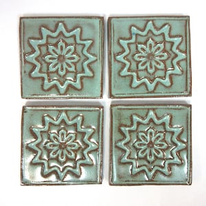 Focal Mosaic Tiles   2-inch Rustic Turquoise Mosaic Center Tiles: set of 4. Geometric  Corner Tiles. Handmade Ceramic Craft Tiles. #T41