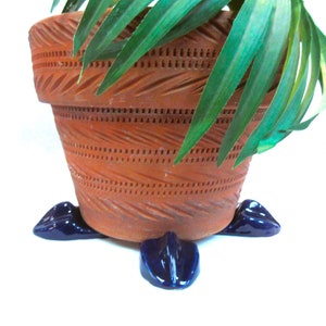 Ceramic Pot Feet (set of 4), Handmade Ceramic "Birdfoot" Pot Risers, Blue Planter Risers, Cobalt Royal Blue Glazed Tiles