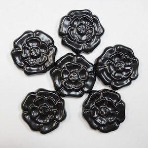 Rosette Tiles,  2&quot; Handmade Black Ceramic Craft Tiles, Set of 6, Glossy Glazed Stoneware Mosaic Tiles