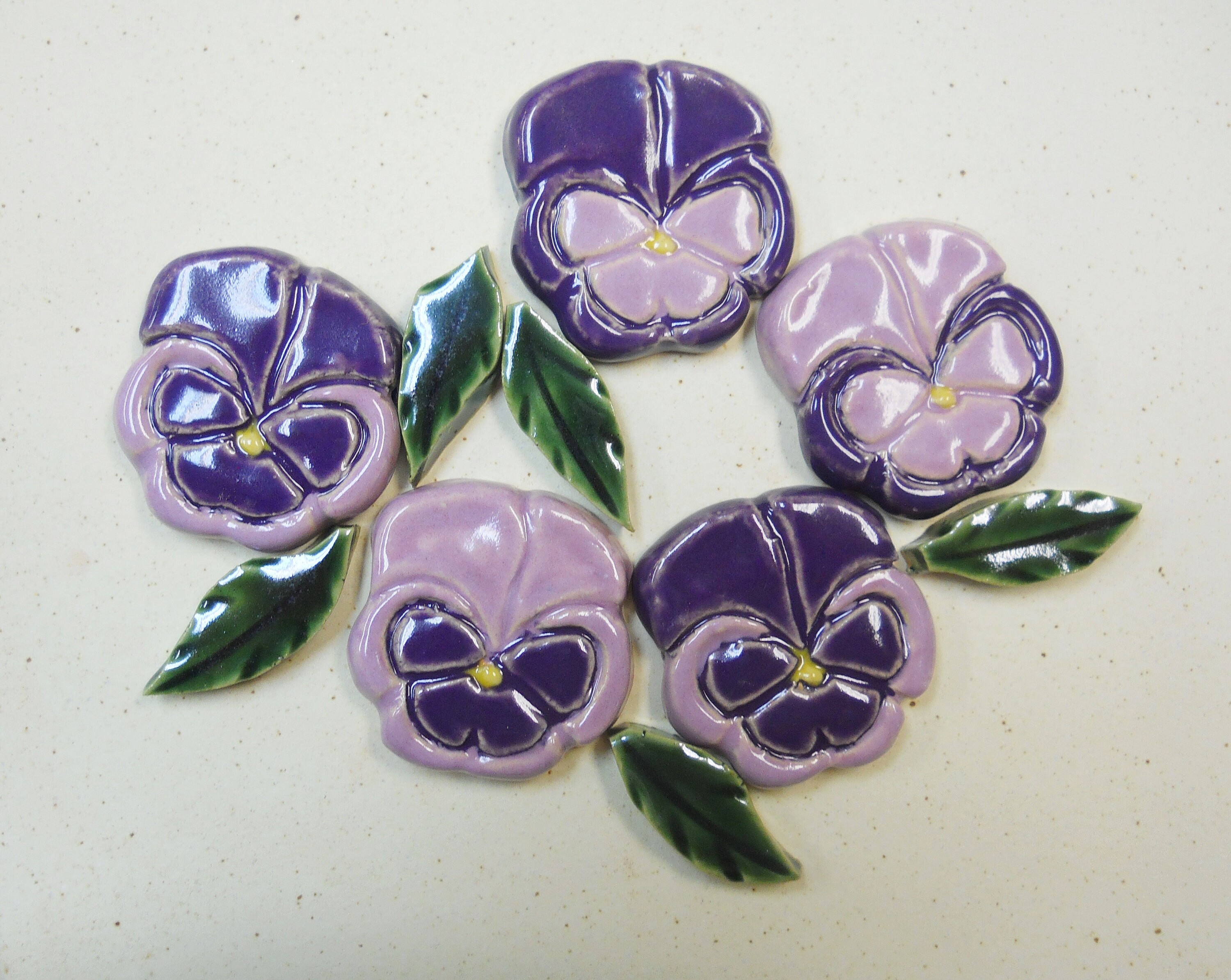 Pansy Mosaic Tiles / Handmade Ceramic Craft Tiles / 5 Pansies Etsy
