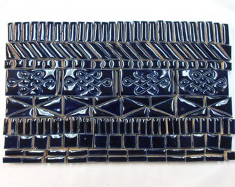 180+ Craft Tiles, Small Handmade Ceramic Tiles, Cobalt Royal Blue Glazed Mosaic Art Pieces, Stoneware Detailing Tiles  Asst. #1