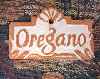 Oregano Herb Plant Marker Ceramic Garden Sign:  Handmade Raised Letter Stoneware Tile Herb Garden Art. Outdoor Landscape Decor