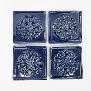 Focal Mosaic Tiles   2-inch Cobalt Blue Mosaic Center Tiles: set of 4. Geometric Ceramic Corner Tiles. Handmade Ceramic Craft Tiles. #T46