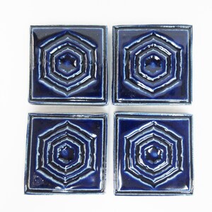 Focal Mosaic Tiles,  2" Cobalt Blue Mosaic Center Tiles set of 4: Geometric Ceramic Corner Tiles. Handmade Ceramic Craft Tiles. #T1