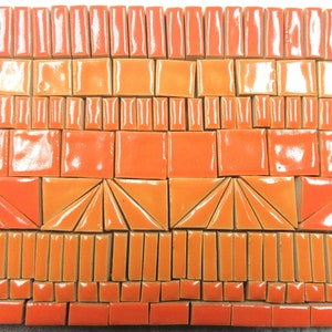 175+ Mosaic Tiles: Handmade Ceramic Craft Tiles. Small Stoneware Mosaic Art Tiles Sunset Orange Shades Glazed Craft Tiles for Mosaics  1P