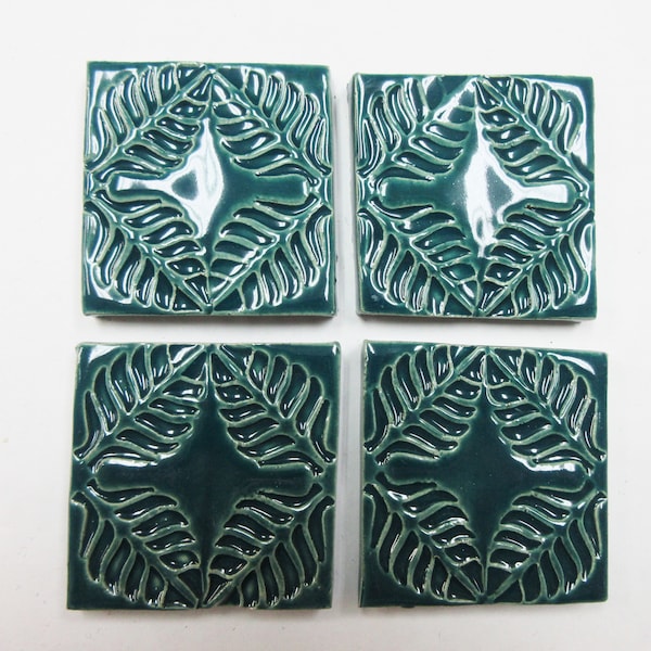 Focal Mosaic Tiles   2-inch Dark Teal Mosaic Center Tiles: set of 4. Geometric Ceramic Corner Tiles. Handmade Ceramic Craft Tiles. #T14