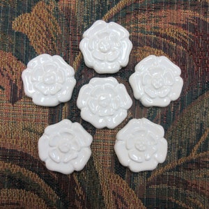 Rosette Mosaic Tiles: Handmade Ceramic Tiles. Stoneware Craft Tiles.  Gloss White Glazed Mosaic Tiles  set of 6 Mosaic Craft Tiles