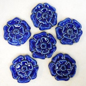 Mosaic Tiles: Rosette Craft Tiles. Handmade Ceramic Mosaic Tiles.  Tiles for Mosaics.  Cobalt Blue. Royal Blue Tiles Set of 6