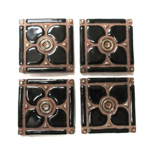 Grouted Ceramic Mosaic Tiles, Set of 4, Dogwood Pattern Craft Tiles:  2" Black Glazed Mosaic Pieces.