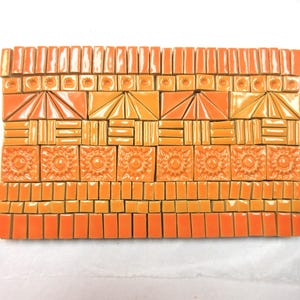 175+ Ceramic Mosaic Tiles, Handmade Small Craft Tiles, Orange Stoneware Detail Tiles, Sunset Shades Glazed Tiles for Mosaic Crafting Asst #1