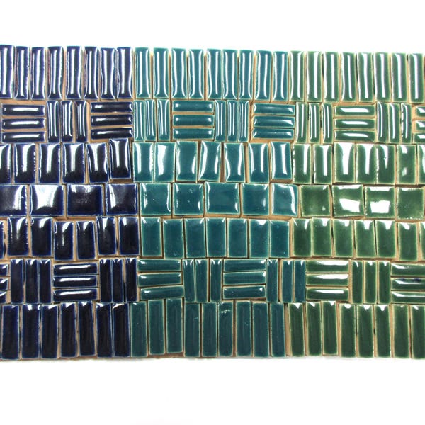 185+ Mosaic Tiles, Small Handmade Ceramic Craft Tiles, Stoneware Mosaic Art Tiles, Blue / Teal / Green Glazed Mosaic Tile Assortment