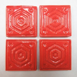 Focal Mosaic Tiles, 2&quot; Bright Red Mosaic Center Tiles: set of 4. Geometric Ceramic Corner Tiles. Handmade Craft Tiles. #T2