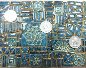 170+ Mosaic Tiles, Handmade Ceramic Craft Tiles, Assorted  Tile  Shapes / Textures and Sizes,  Sea Blue Green Glazed Tiles for Mosaics