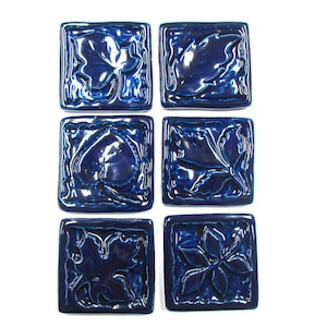 Leaf Mosaic Tiles, 2&quot; Handmade Tiles for Mosaics: set of 6 Royal Cobalt Blue Glazed Tiles - Mosaic Tile Pieces - Craft Tiles