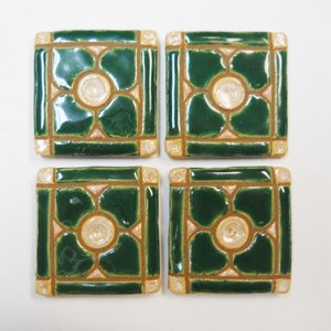 Grouted Ceramic Mosaic Tiles Dogwood Pattern Craft Tiles:  2-inch Deep Forest Green Glazed Tiles for Mosaics. Set of 4