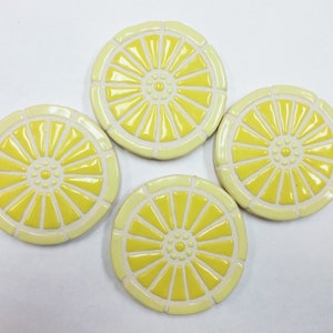 Mosaic Tile Wagon Wheel Coasters Set of 4: Handmade Ceramic Stoneware Art Yellow Ombre Shades Coasters, Trivets, Felt Backed image 1