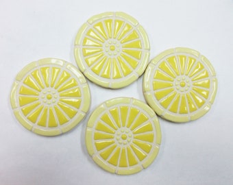 Mosaic Tile Wagon Wheel Coasters  Set of 4: Handmade Ceramic Stoneware Art  Yellow Ombre Shades Coasters, Trivets, Felt Backed