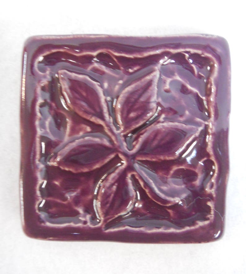 Leaf Mosaic Tiles Handmade Ceramic Craft Tiles: Stoneware Art Tiles Bright Purple Glazed Tiles Set of 6 Mosaic Craft Tiles image 3