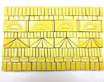 175+ Mosaic Tiles, Handmade Ceramic Craft Tiles,  Stoneware Mosaic Tiles, Bright Yellow Glazed Mosaic Craft Tiles, Asst#2