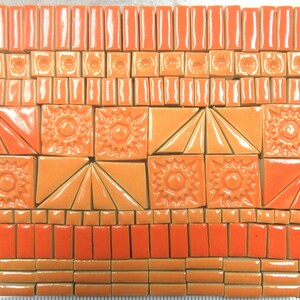 190+ Mosaic Tiles: Handmade Ceramic Small Craft Tiles. Orange Stoneware Mosaic Art Tiles. Sunset Shades Glazed Tiles for Mosaics Asst. #1