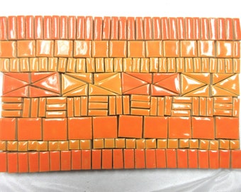 185+ Mosaic Tiles: Handmade Ceramic Craft Tiles, Small Stoneware Mosaic Art Pieces, Sunset Orange Shades Glazed Craft Tiles for Mosaics  1P